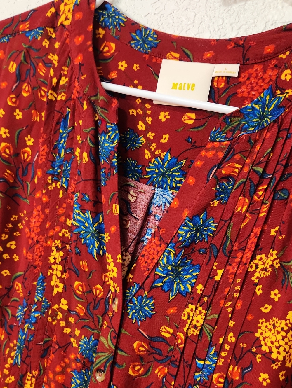 🌻375.Maeve Boho Floral Button-Front Blouse - Burgundy - Picture 3 of 6